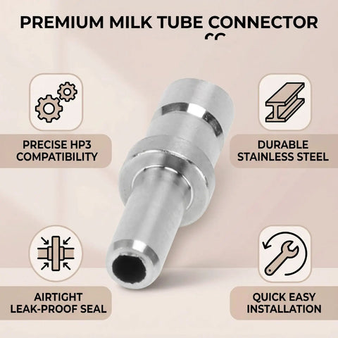 Top Shelf Stainless Steel Milk Hose Connector Fits Most Coffee Makers Heavy Duty Replacement Nipple for milk tube system, close-up view.