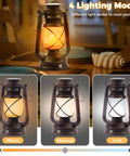 Two Pack Bronze Vintage Rechargeable Lanterns With Remote Control Four Modes Include Flickering Flame And Three Color Temperatures 3000K 4500K 6000K Perfect For Camping Power Outages And Outdoor Adventures showing different lighting modes
