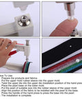 Top-Notch Hand Press Pearl Setting Machine For Crafting showing steps to press pearls onto fabric with hand tools.