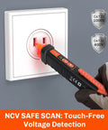 Non Contact Voltage Tester Pen With Dual Sensitivity 12-1000V detecting socket voltage with LED flashlight and CAT III 1000V certification.