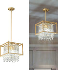 Modern Foyer Chandelier With Black Crystal And Square Metal Frame, Adjustable Height Entryway Light Fixture For Kitchen Island, A Lit Statement Ceiling Pendant Lighting For Your Home, 11.81 Inch Wide