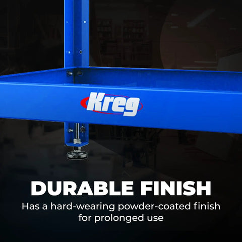 Blue frame of Multi Purpose Shop Stand With Adjustable Height From 31 To 39 Inches Beefy 12 And 16 Gauge Steel Table Easy Assembly.