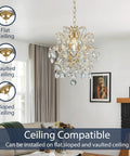 Top Tier Gold Crystal Raindrop Pendant Chandelier Featuring Durable Glass Tubes And Adjustable Chain Ceiling Light E26 Socket in a living room.
