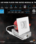 4 Inch LED Wide Flood Fire Rated Module & Trim with J Box, color selectable, ETL approved for wet locations.