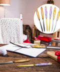Six Piece Tight 7mm Woodcraft Kit Featuring Letter Openers And Slim Pen Tools For Envelope Slitting Plus Paper Mail Openers Fresh Handmade DIY Gear For Guys And Holiday Giving displayed on a wooden table with notebooks and gifts.