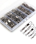 200 Piece Barrel Snap Swivel Fishing Accessories Set with Ball Bearing Swivels and Snap Connectors in plastic box
