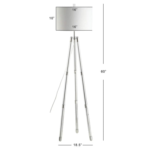 60 Inch Chrome Arliss Tripod LED Floor Lamp With Crystal Accents Modern Glam Standing Light Featuring White Linen Drum Shade For Living Room Energy Saving LED Bulb Included Easy Assembly And Stylish Ambience