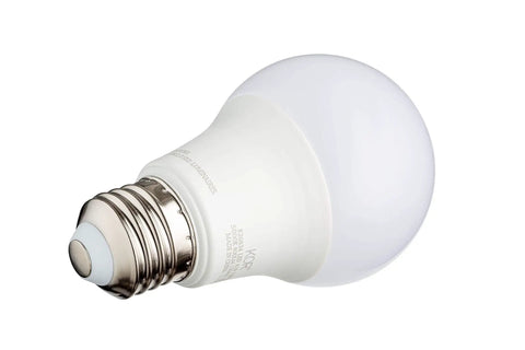 Single A19 LED bulb close-up with E26 base, part of Pack Of 6 A19 LED Light Bulbs 60W Equivalent 5000K Bright White 800 Lumens 9W Replacement