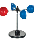 Compact Wind Speed Meter Anemometer For Outdoor Use on stand, metal shaft, plastic cups, red and blue
