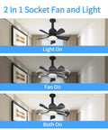 2-In-1 Socket Fan Light With Remote And App, 17.7 Inch Ceiling Fan With Socket Extender, 3 Color LED Bulbs, installed in room