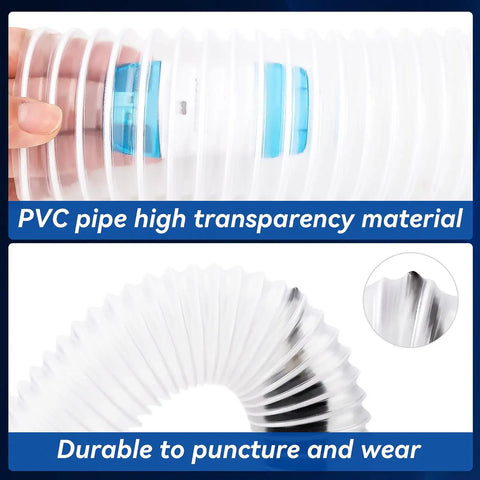Close-up of Beefy 4 Inch Dust Collection Hose, 10 Feet Long, Heavy Duty Clear PVC Fume Hose With 4 Clamps showcasing transparency and durability