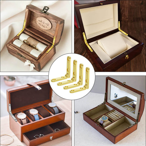 Gold 12 Pack Mini Jewelry Box Hinges 90 Degree Zinc Alloy With Screws used in wooden jewelry boxes and small cases