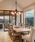 Farmhouse Wagon Wheel Chandelier 25 Inch Diameter Rustic Metal Finish With Six Lights Industrial Sputnik Style for dining room