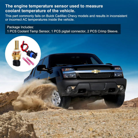 Built Tough Engine Coolant Temperature Sensor With Pigtail Connector For Chevy Silverado Tahoe Suburban And Gmc Sierra Yukon Buick Oem 2134514 Plug And Play Swap with wiring harness and crimp sleeves.