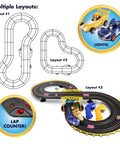 Sonic And Tails RC Slot Car Set On Figure Eight Track With Working Lights, Lap Counter, 16 Track Pieces, Layout Options