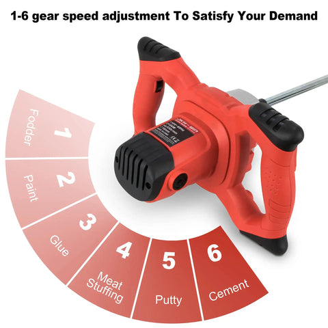 Super Powerful 2100 Watt Electric Handheld Portable Cement Mixer With Adjustable Six Speeds Perfect For Mixing
