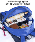 Open royal blue backpack showing contents, part of Two-Pack Lightweight Foldable Backpack Set Water-Resistant Packable 20L.