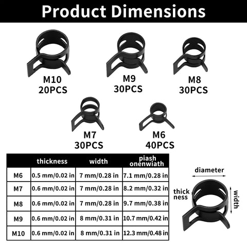 Product dimensions for 152 Piece Fuel Line Clamp Kit With Spring Clamps And Hose Clips For Silicone Vacuum Hoses Air Tubes