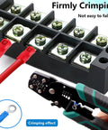 200 Pcs Insulated Ring Terminals Assortment Set With 12 Sizes M3 M4 M5 M6 22-16 AWG 16-14 AWG 12-10 AWG Crimp Connectors shown with crimping tool and wires.