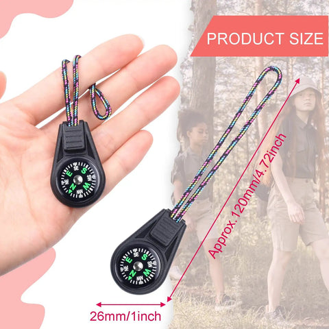Kids Mini Compass Keychain Pack, 10 Pieces, Paracord Survival Compasses For Scouts And Hikers, Colorful 20mm Button Style