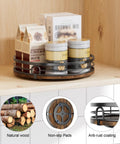 9 Inch Lazy Susan Turntable Organizer For Cabinet And Countertop Round Wood Spinning Shelf holding spice bottles and box