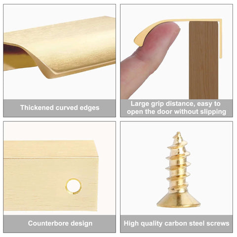 Gold Edge Finger Pulls 5 Pack For Kitchen Drawers And Cabinets Slick Aluminum Hardware showing thickened curved edges and grip design.