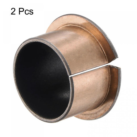 2 Pcs Flanged Sleeve Bearing Set 25mm Bore 28mm OD 20mm Length 35mm Flange Dia 1.5mm Flange Thickness Oilless Bronze Sintered Coated Bushings Dual Pack Carbon Steel Base Low Friction Maintenance Free High Load Capacity