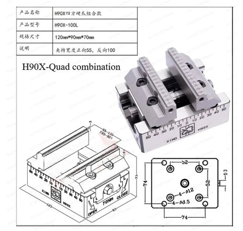 H90X Heavy Duty Workhorse Self Centering Bench Vise with Hydraulic Soft Jaws, 120mm size, precision clamping tool for milling.
