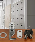 Five Eighth Inch Tubular Cam Lock Keyed Alike Zinc Alloy Lock with two keys and fittings displayed on a wooden surface