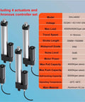 Badass Heavy Duty Linear Actuators With Sync Controller For Butter Smooth Operation And Rock Solid Reliability Ip66 Waterproof 4000N Thrust 400Kg Load 50Mm To 1500Mm Travel image showing four actuators and a synchronous controller set.