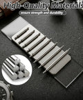 Must Have Watch Band Repair Kit with 32 stainless steel pins on card, featuring eight pin lengths from 12mm to 26mm for straps