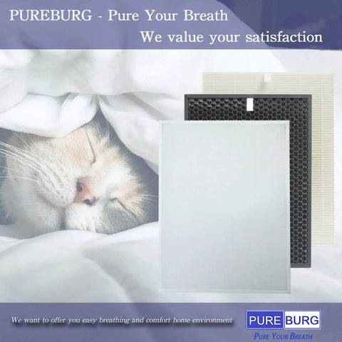 Replacement Filter Set For Winix HR900 Ultimate Pet Air Purifier With H13 True HEPA And Activated Carbon next to sleeping cat