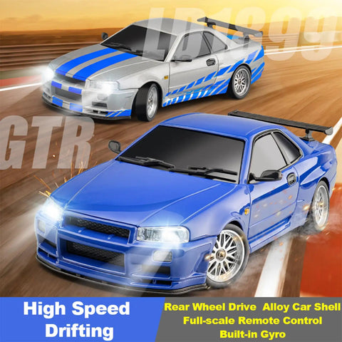 LDRC LD1899 1/18 RC Drift Car Nissan Skyline GTR R34 RWD With 2.4GHz Gyro Steering And True Proportional Control in action