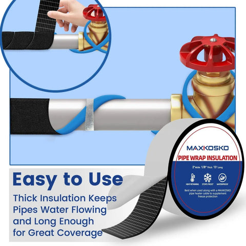 No Nonsense Weatherproof Pipe Insulation Tape Roll 13 Ft By 2 In Self Adhesive Foam Wrap around pipe for freeze protection