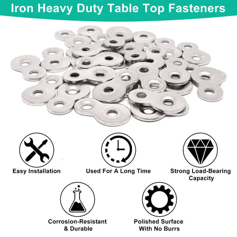 Thirty Pieces Figure Eight Furniture Connectors With Pre Loaded Screws Heavy Duty Iron Hardware For Wood Cabinet And Desk Build Rock Solid Hold No Sweat Easy Peasy Setup Smooth Operator DIY Fix Silver Color, close-up of silver iron fasteners