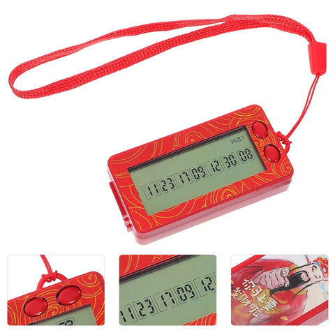Red Transparent Mini Lucky Number Picker For Parties with clear display showing random numbers and a wrist strap for easy use