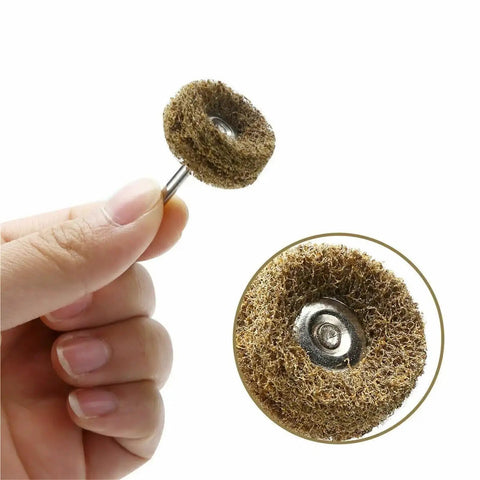 Person holding Wool Felt Mini Polishing Brush Wheel For Rotary Tools 1 Inch Felt Grinding Head With 3mm Shank Buffing Wheel