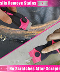Close-up of Pink Razor Scraper Kit With 3 Scrapers And 45 Replacement Blades Including 15 Metal And 30 Plastic Blades in use