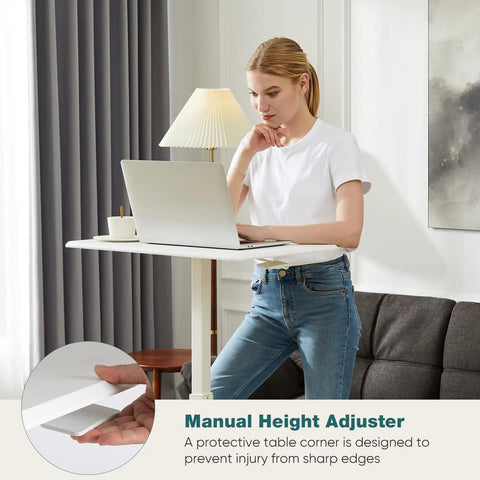 Go To Mobile Rolling Laptop Desk With Two Lockable Wheels Height Adjustable Sit Stand Computer Workstation with laptop in use