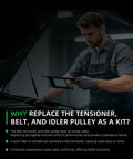 Mechanic checking a tablet next to engine hood, discussing Serpentine Belt Tensioner Kit For Toyota Camry 2.5L L4 2010 2011