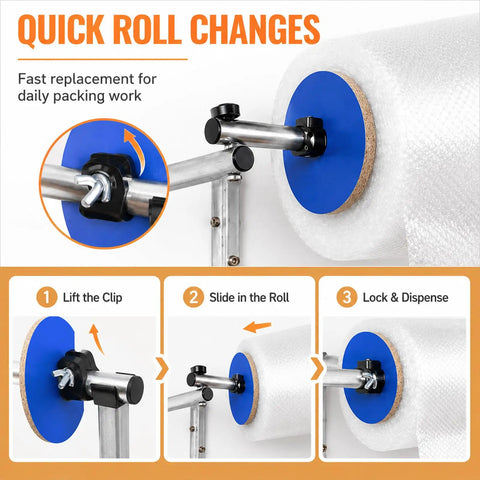 Heavy Duty Wall Mount Bubble Wrap Dispenser Rock Solid Galvanized Steel with quick roll change setup for easy packing.