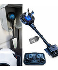 Nema 14-50 To Tesla Mobile Connector Adapter For Gen 2 And Gen 3 240 Volt 30 Amp EV Charging plugged into a Tesla.