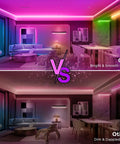 Comparison of two living rooms with Dope Neon RGB Rope Lights For Gaming Rooms And Living Spaces, IP67 Waterproof Flexible LED Rope Light.