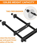Universal Trailer Spare Tire Mount Rack components with 120 lbs capacity shown. Display of bolts and washers assembly.