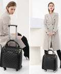 Leather Softside Underseat Carry On Luggage With Expandable Design And Smooth Spinner Wheels 18 Inch featured in lifestyle setting