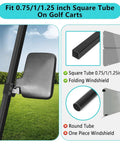Universal No Drill Golf Cart Side Mirror Set With Folding Design 180 Degree Adjustable HD Glass Fits EZGO Yamaha Club Car