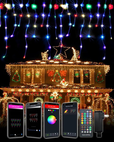 Outdoor Waterproof Icicle Lights With App Control Dope Programmable 299 Color Changing Fairy LEDs 5 Musical Modes with house decor