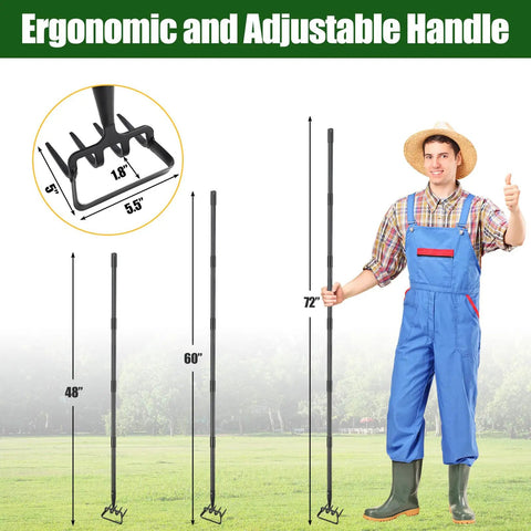 2 In 1 Garden Hoe Tool With Adjustable Length From 37 To 72 Inches Ergonomic Handle Featuring Size Chart On Grass