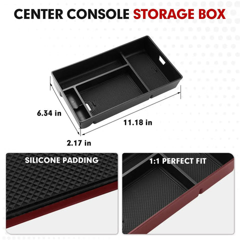Center Console Organizer For Lexus NX 2022 2023 2024 2025 NX 250 NX 350 NX 350h NX 450h Plus, black tray with dimensions shown.