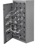 Inside view of Secure 24 Door Clear View Cell Phone Charging Locker With Usb C Micro Lightning Ports for organized charging.